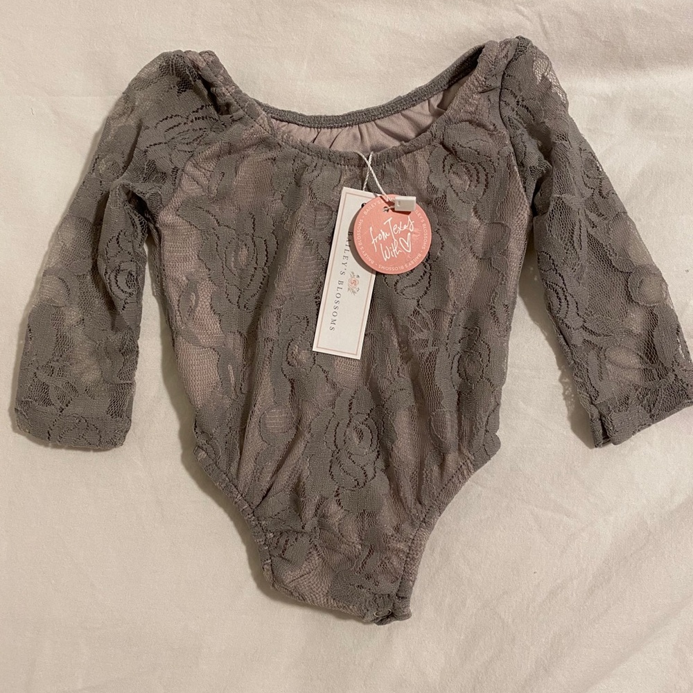 Bailey’s blossoms Lace Leotard Grey NWT